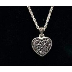Silver Tone Black Rhinestone Heart Pendant Necklace Womens Fashion Jewelry